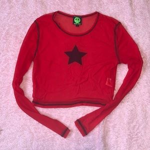 Super Sexy Red Mesh Long Sleeve Top